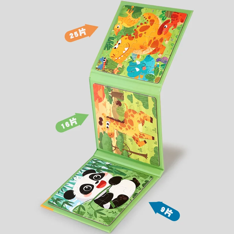 Puzzle magnetic 3in1 pentru copii, total 50 piese, 3 puzzle, 9, 16 si 25 piese, 14x14x1.5 cm- Multicolor [4]