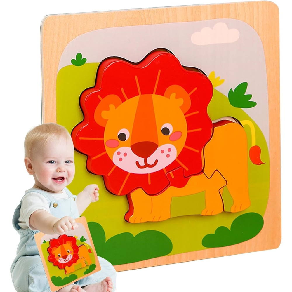 Puzzle multicolor 15 x 15 x 0,5 cm din lemn cu leu, 5 piese detasabile [6]