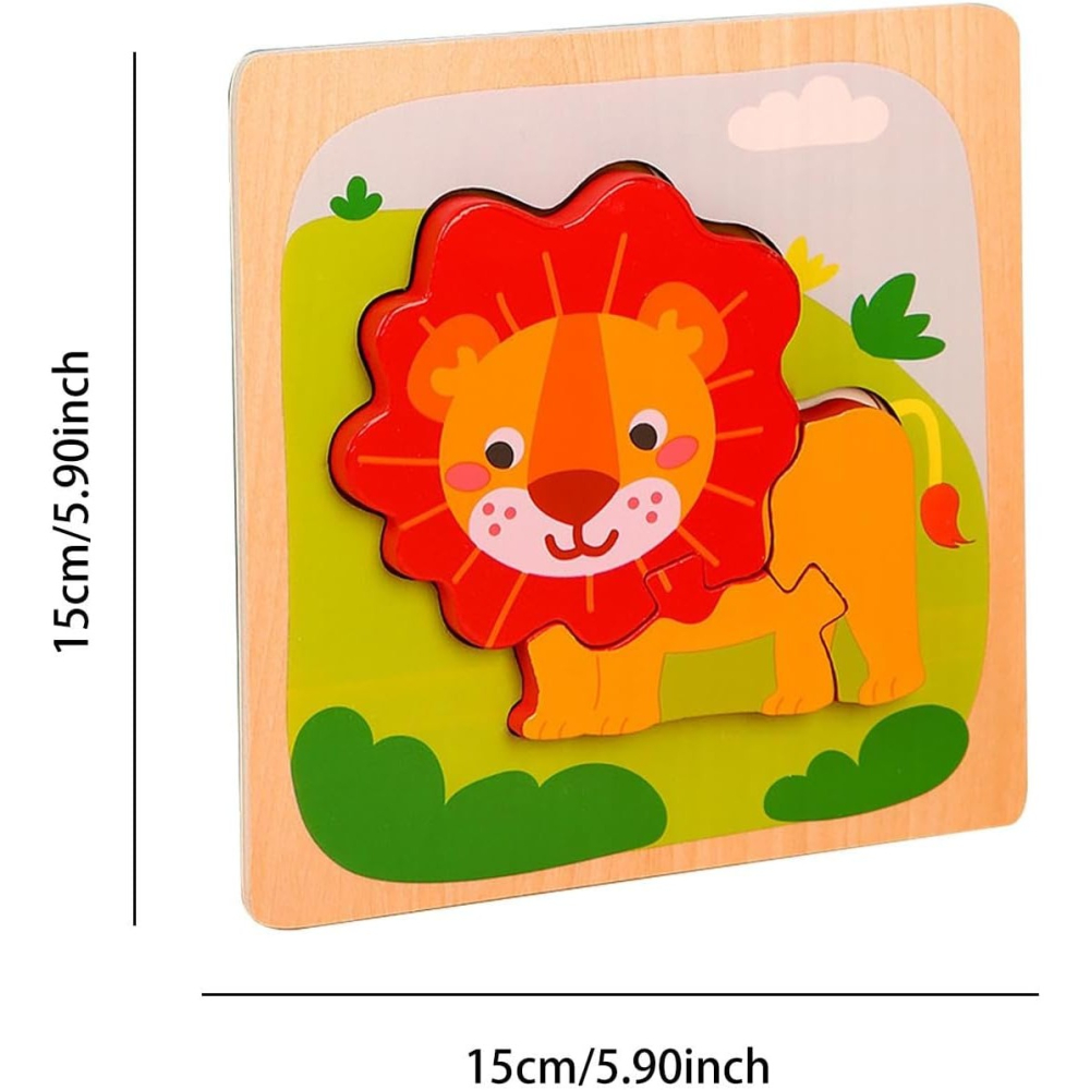 Puzzle multicolor 15 x 15 x 0,5 cm din lemn cu leu, 5 piese detasabile [5]