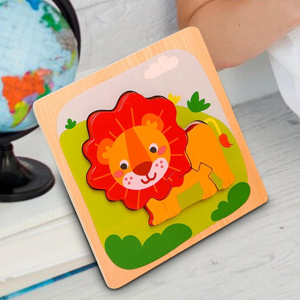 Puzzle multicolor 15 x 15 x 0,5 cm din lemn cu leu, 5 piese detasabile [7]
