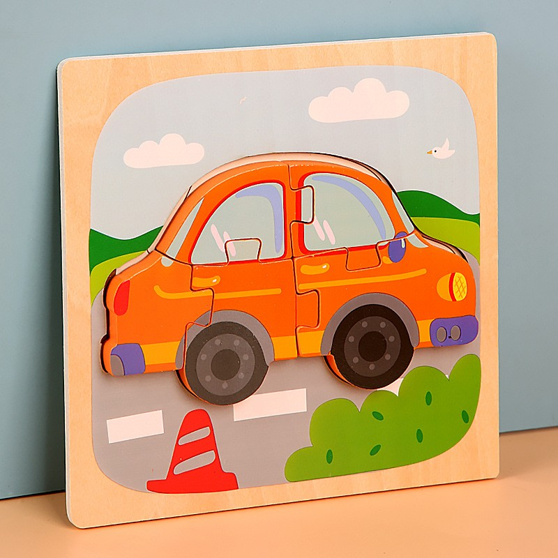 Puzzle multicolor 15 x 15 x 0,5 cm din lemn pentru copii, masina, 5 piese [4]