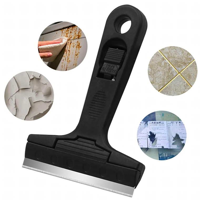 Racleta neagra 13,9 x 10,1 x 2,6 cm, lama metalica retractabila, maner ergonomic, pentru geamuri, plite vitroceramice, adeziv si reziduuri [3]
