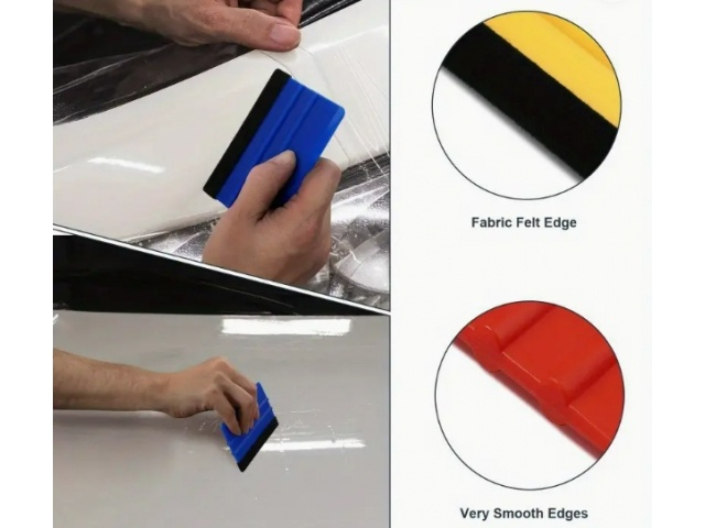 Racleta pentru folie autocolanta, aplicare uniforma, fara zgarieturi, plastic/pasla, 7 x 10 cm, universala, albastru [15]