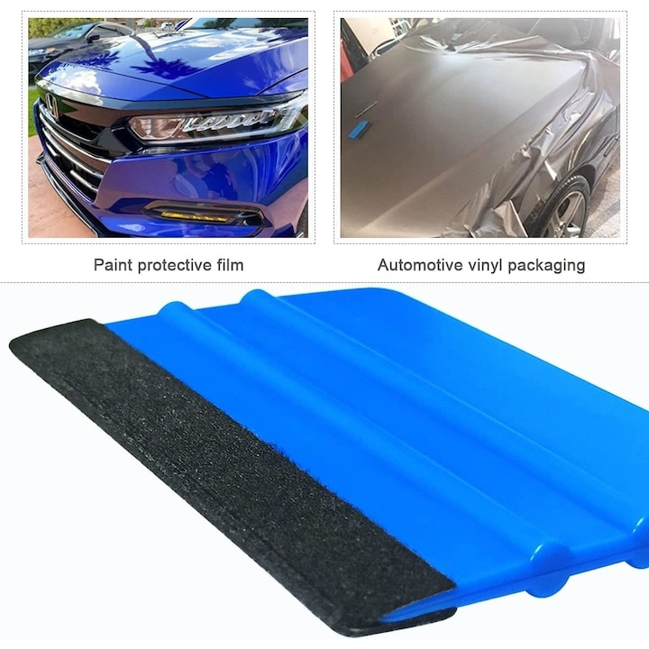 Racleta pentru folie autocolanta, aplicare uniforma, fara zgarieturi, plastic/pasla, 7 x 10 cm, universala, albastru [10]