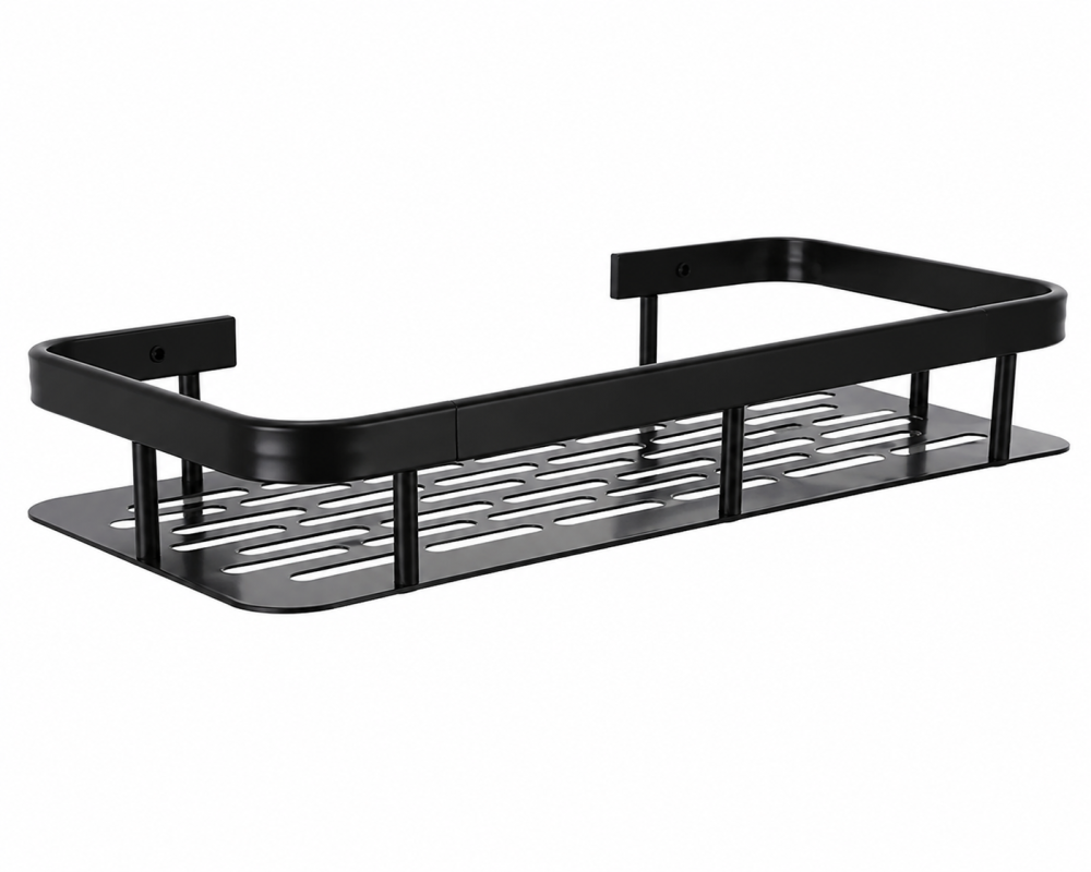 Raft de baie suspendat, 30 x 13 x 4,7 cm, montare pe perete, metal, capacitate maximă 10 kg, negru [3]