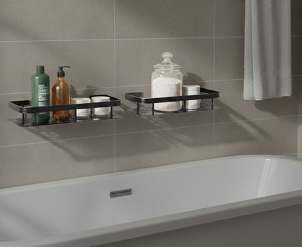 Raft de baie suspendat, 30 x 13 x 4,7 cm, montare pe perete, metal, capacitate maximă 10 kg, negru [9]
