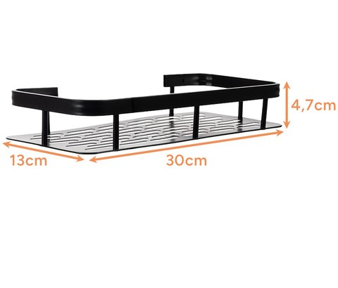 Raft de baie suspendat, 30 x 13 x 4,7 cm, montare pe perete, metal, capacitate maximă 10 kg, negru [4]