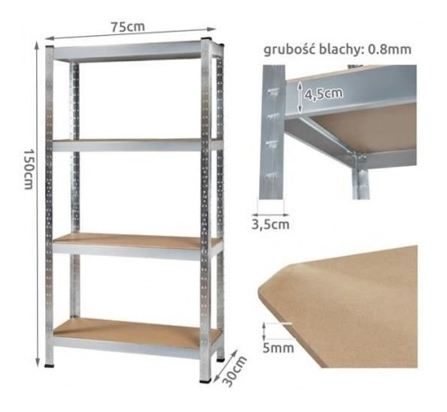 Raft metalic pentru depozitare cu 4 polite, capacitate175kg/polita, total 700kg,150x75x30cm [2]