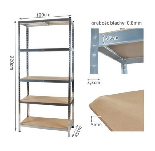 Raft de depozitare metalic, 220x100x45 cm, sarcina maxima 1000kg, 5 nivele, cadru otel zincat [2]