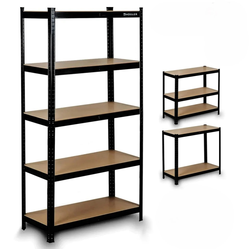 Raft metalic negru 150 x 75 x 30 cm, 5 polite MDF, capacitate 750 kg, 150 kg pe raft [3]