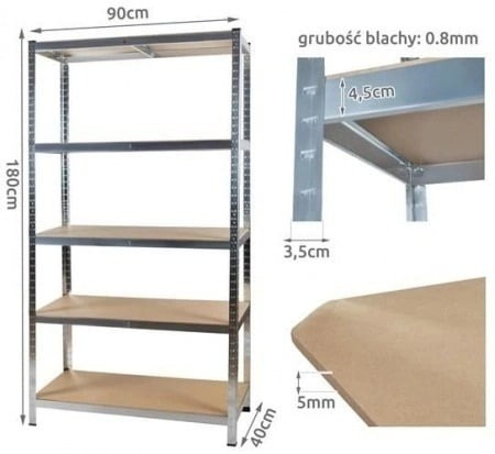 Raft metalic pentru depozitare cu 5 polite, capacitate175kg/polita, total 875kg,180x90x45cm [2]