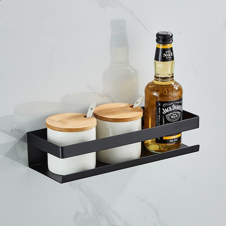 Raft pentru baie si bucatarie, otel inoxidabil, etajera universala, 50 x 10.5 x 6 cm, negru [3]
