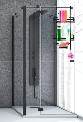 Raft suspendat negru 63 x 28,5 x 14 cm, 3 polite, aluminiu, fara gaurire, organizator pentru cabina de dus cu ventuza de stabilizare [7]