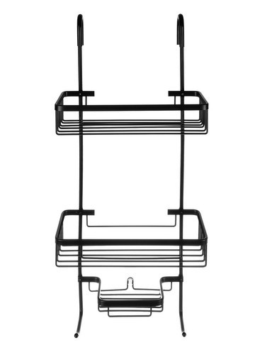 Raft suspendat negru 63 x 28,5 x 14 cm, 3 polite, aluminiu, fara gaurire, organizator pentru cabina de dus cu ventuza de stabilizare [5]