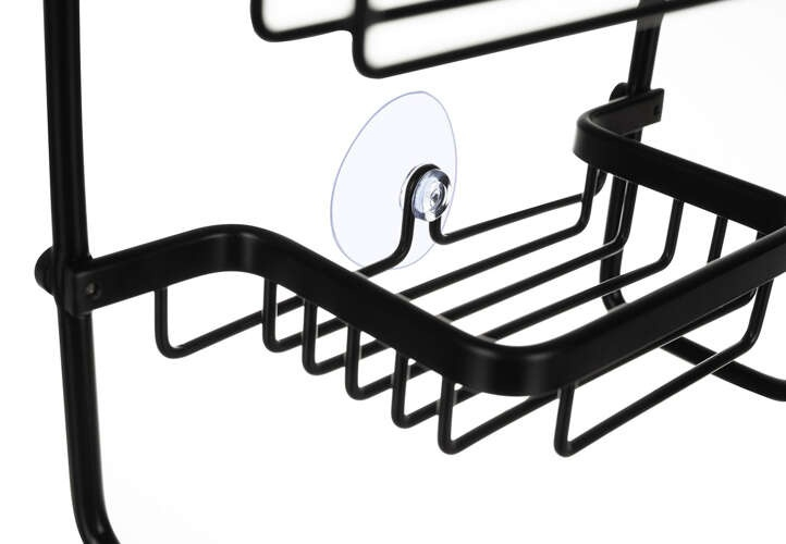 Raft suspendat negru 63 x 28,5 x 14 cm, 3 polite, aluminiu, fara gaurire, organizator pentru cabina de dus cu ventuza de stabilizare [3]