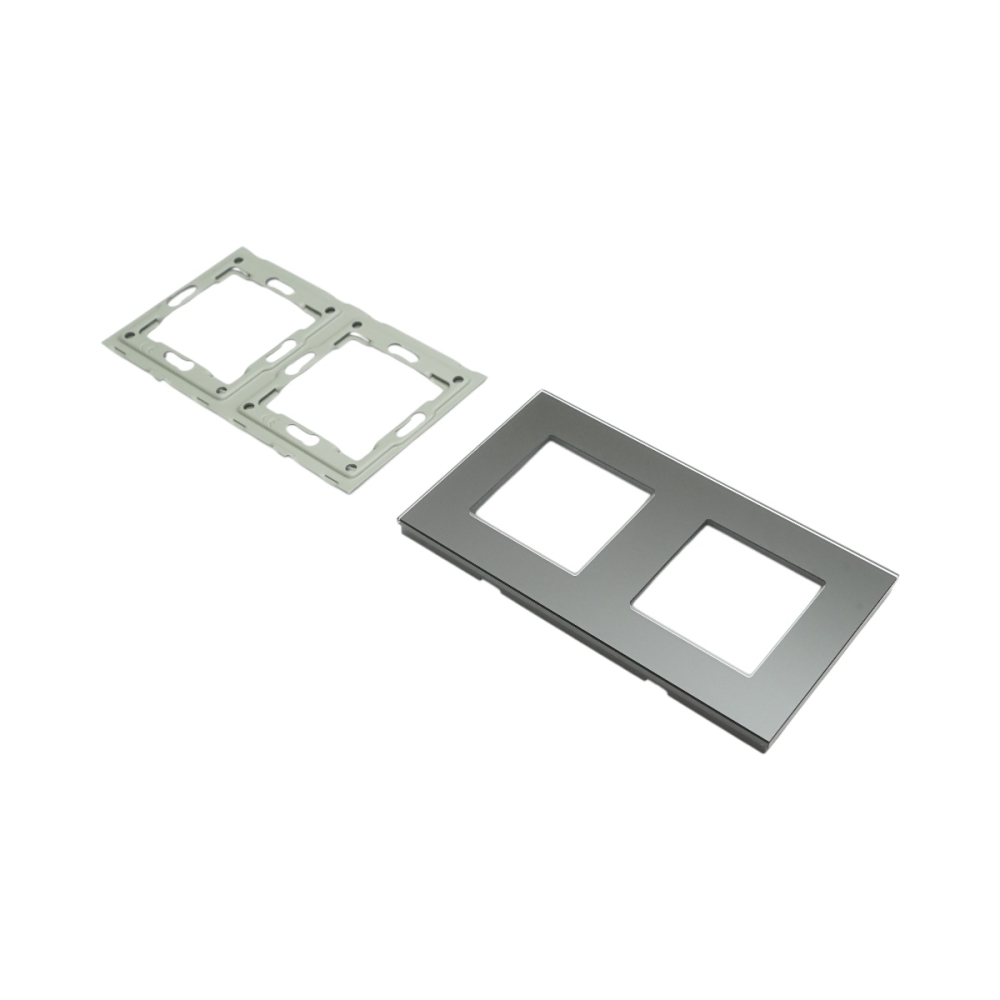 Rama dubla pentru priza si intrerupator, sticla, 8.6 x 15.7 x 1 cm, negru [2]