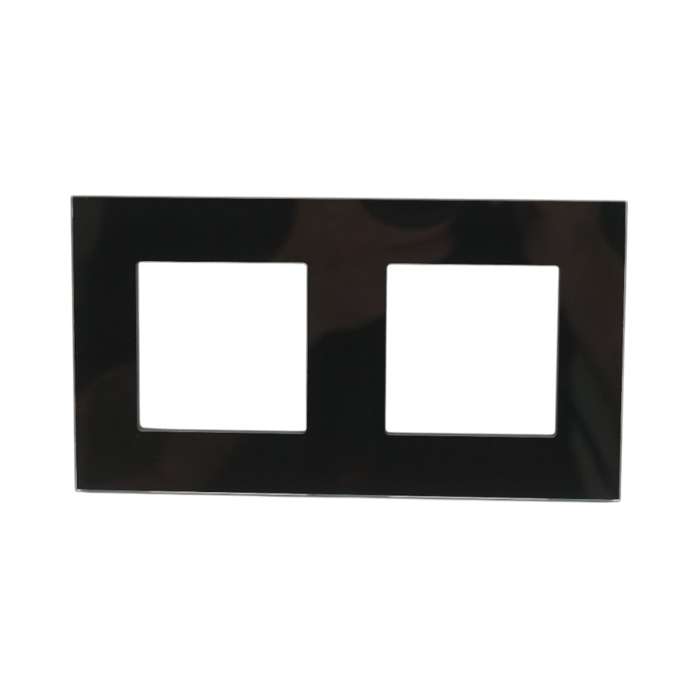 Rama dubla pentru priza si intrerupator, sticla, 8.6 x 15.7 x 1 cm, negru [4]