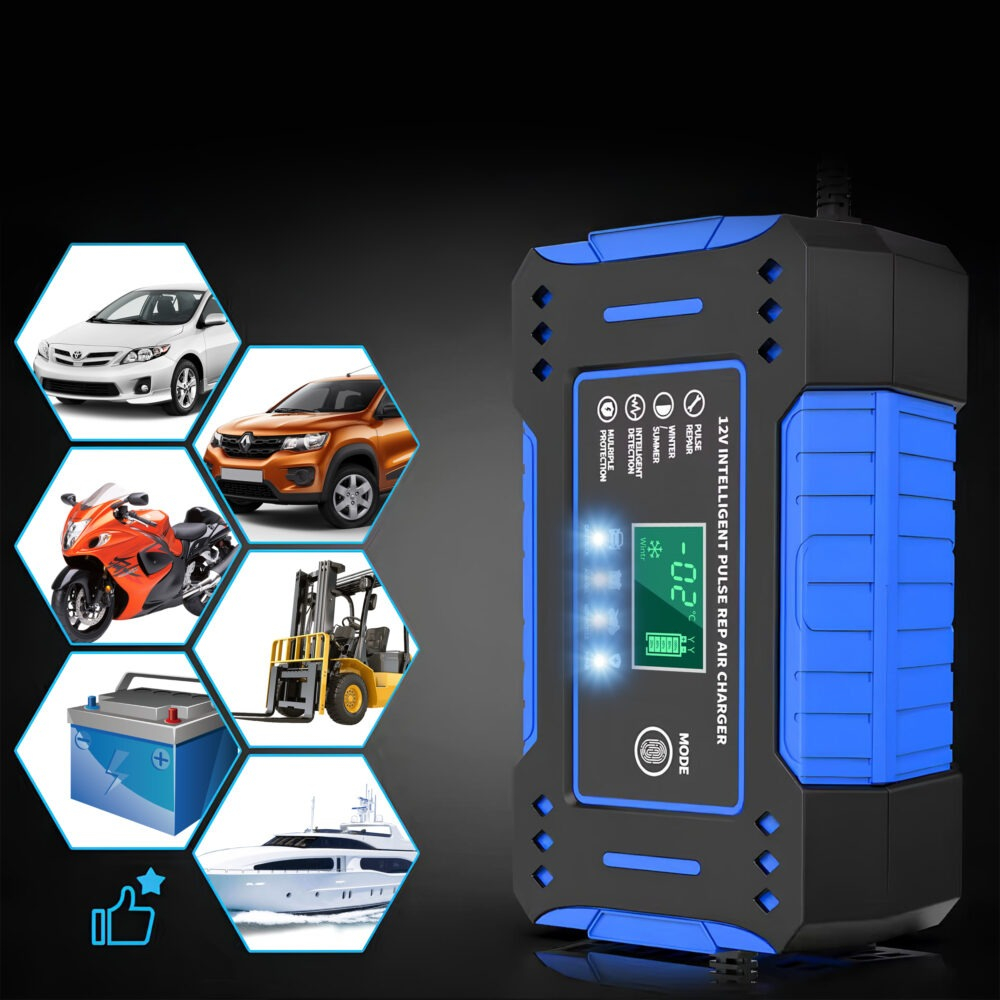 Redresor auto, multifunctional, 12 V, 6 A, afisaj LCD, negru/albastru [2]