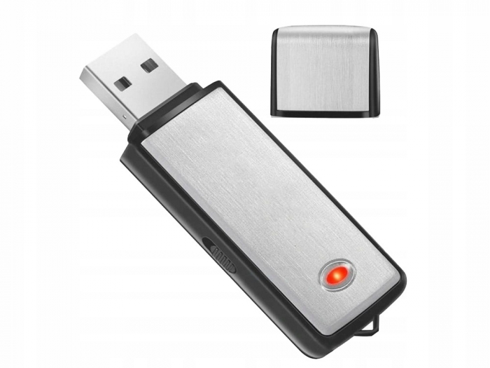 Reportofon mini in forma de stick USB, spion, 8 GB, activare rapida, WAV, raza de actiune 6-8 M, argintiu