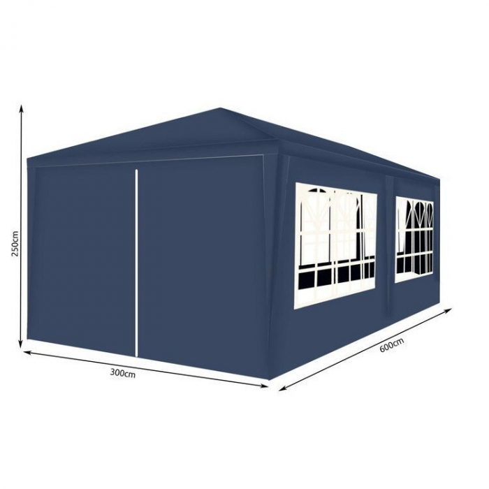   Pavilion de gradina,curte,evenimente 3x6m cu 6 pereti laterali cu ferestre - Albastru   [2]