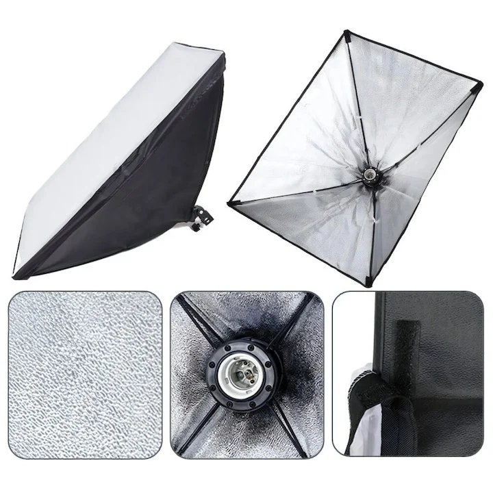 RESIGILAT-Set 2 lampi softbox pentru studio foto-video, 50 x 70 cm, cu 2 trepiede reglabile pana la 200 cm, 2 becuri 150W 5500K, husa transport inclusa( ( Prezinta urme de montare .. produs apropae no [4]