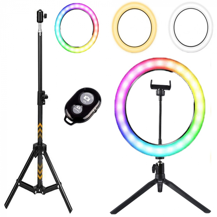 Lampa circulara LED 26 cm diametru,RGB, fara trepied, telecomanda bluetooth inclusa [3]
