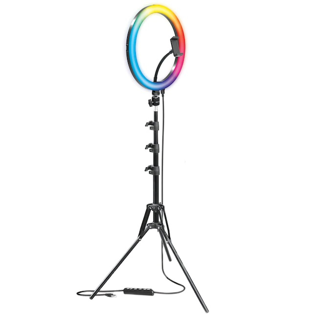 Lampa circulara LED 26 cm diametru,RGB, trepied reglabil 200 cm