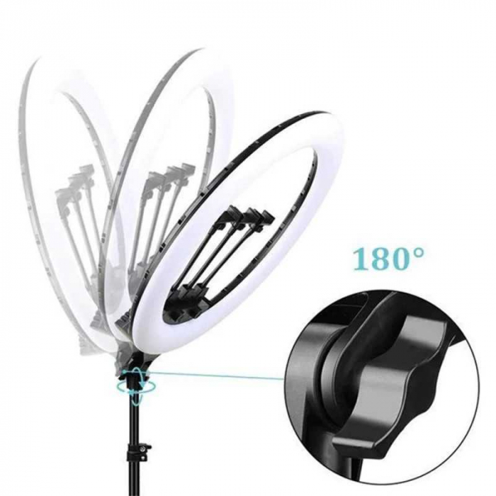 Lampa circulara LED 56 cm diametru,trepied 200 cm inclus,3 suporti telefon + telecomanda Bluetooth [3]