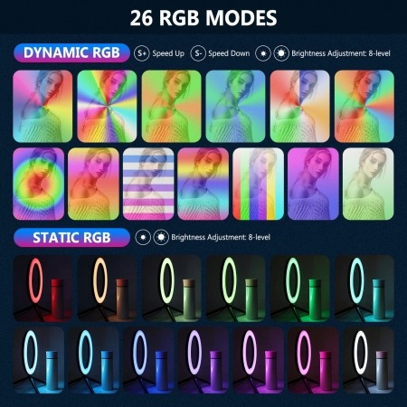 Lampa circulara LED 26 cm diametru RGB,1 telecomanda control,1 telecomanda Bluetooth + mini trepied [8]