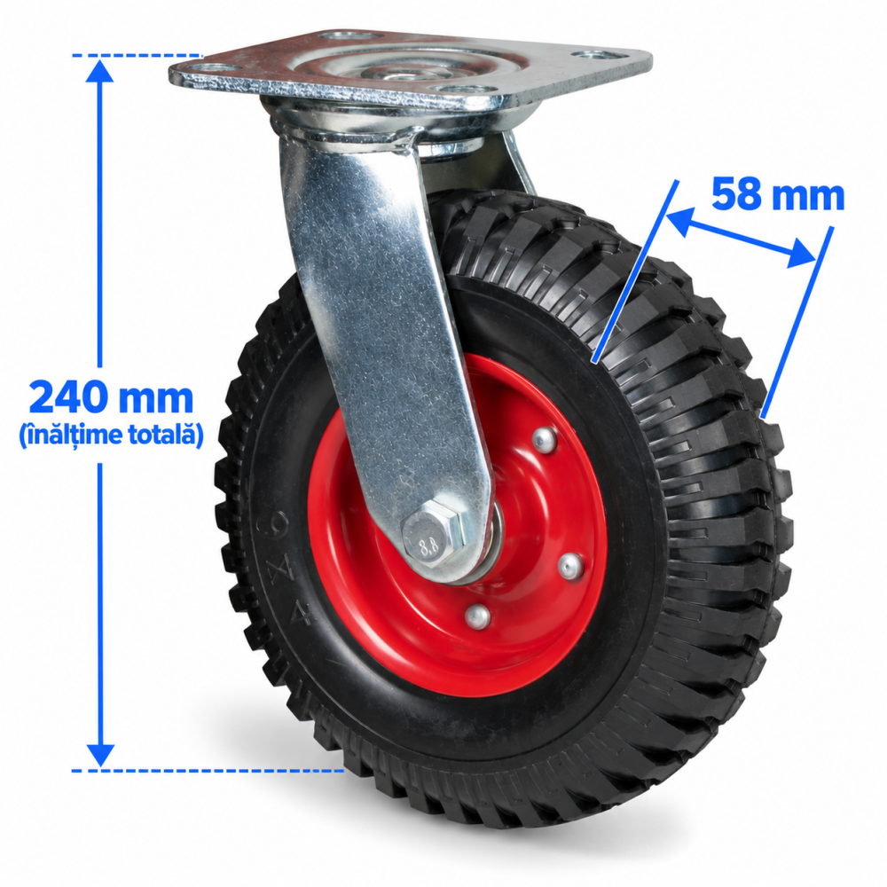 Roata pivotanta 200 mm, 235 kg, latime 58 mm, placa 115 x 100 mm, rulment dublu cu bile [4]