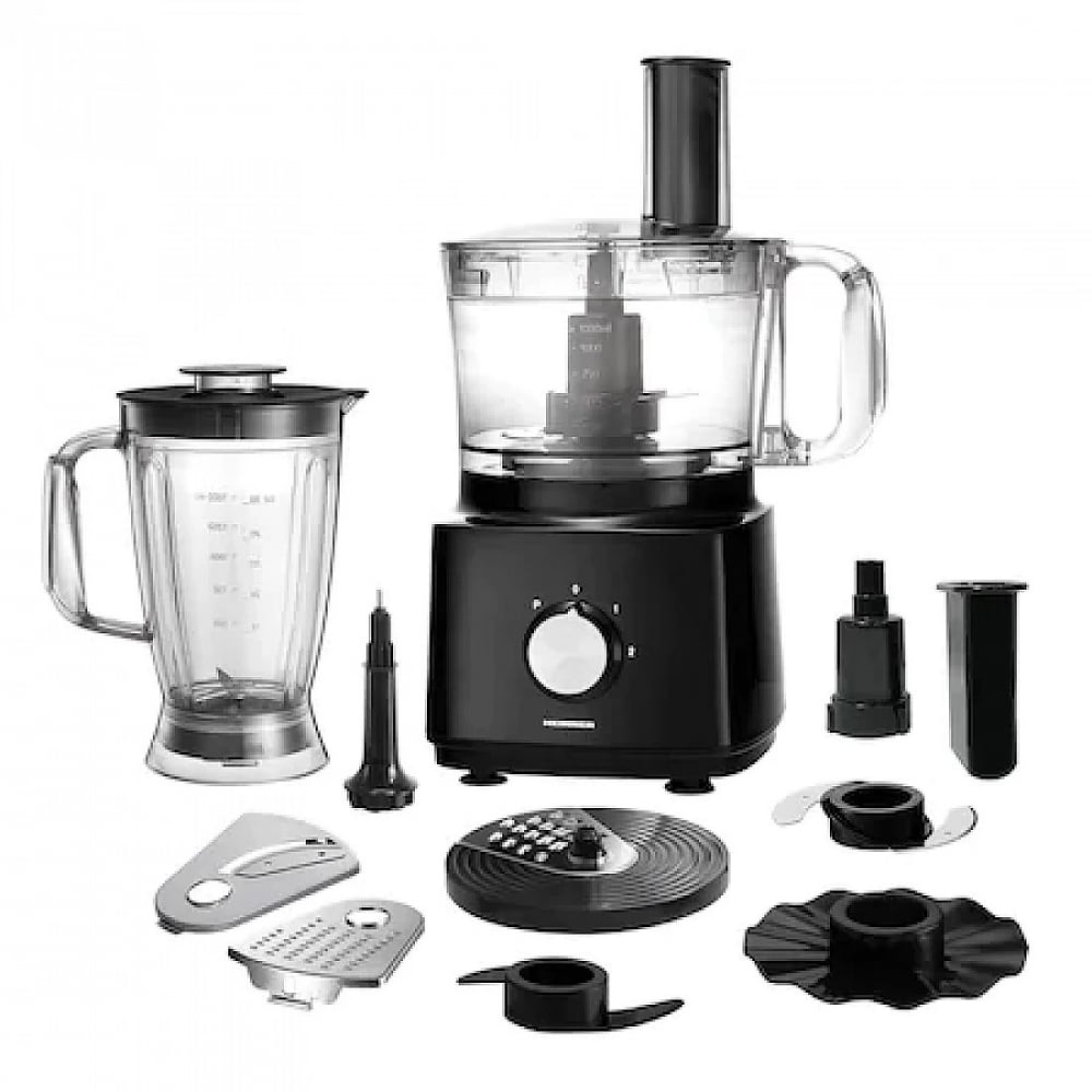 Robot de bucatarie Heinner HFP-750BK, 750 W, Bol 1.2 l, Blender 1.8 L, Disc feliere, Maruntire, Negru