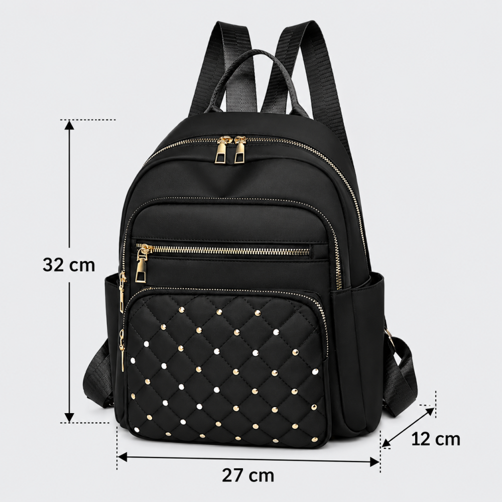 Rucsac dama negru 32 x 27 x 12 cm, format A4, model matlasat, 2 compartimente, 5 buzunare [2]