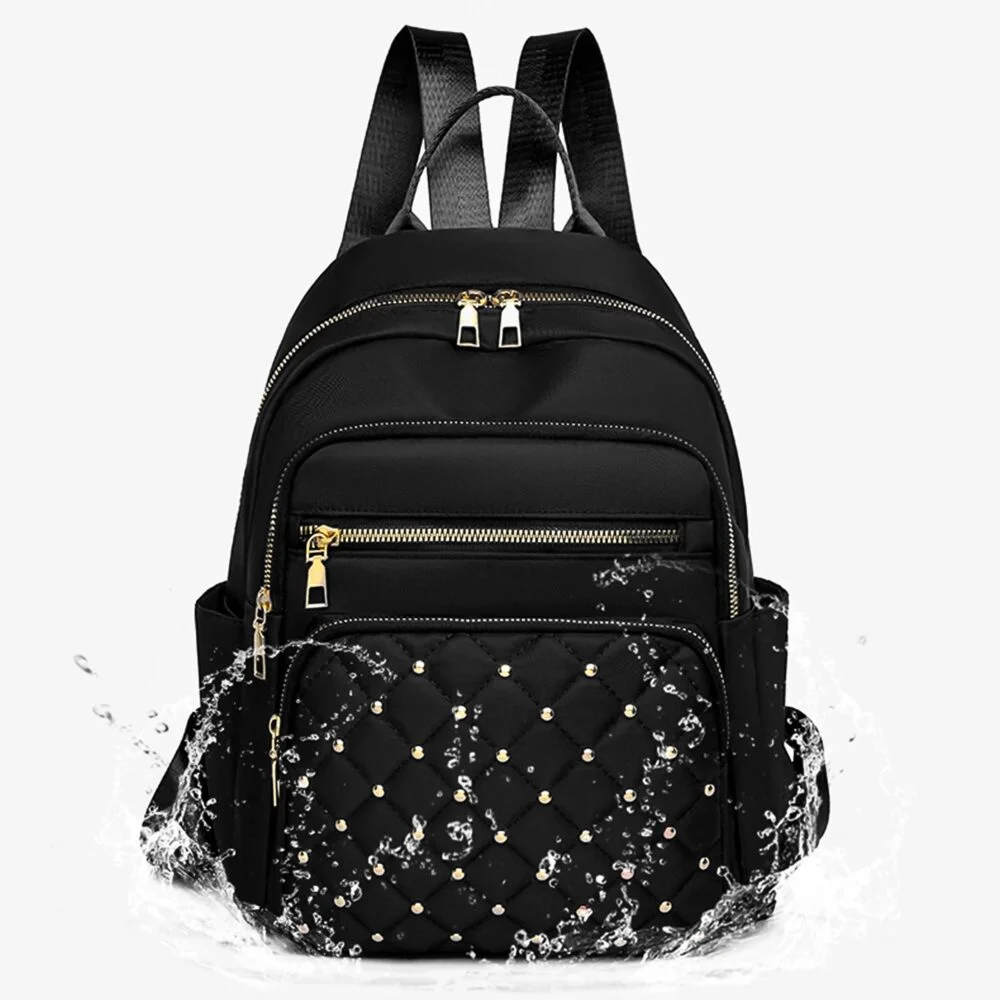 Rucsac dama negru 32 x 27 x 12 cm, format A4, model matlasat, 2 compartimente, 5 buzunare [5]