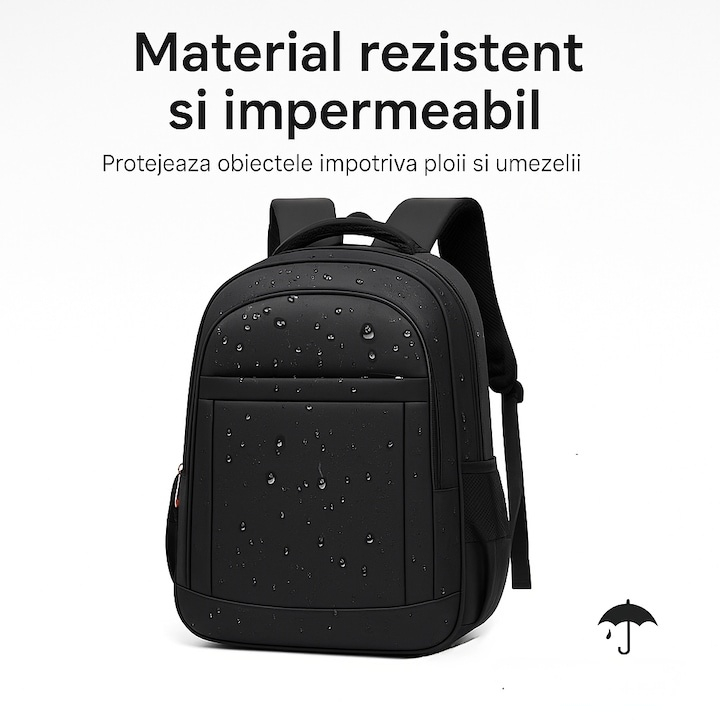 Rucsac multifunctional, impermeabil, pentru laptop cu diagonala 15.6", bretele reglabile, poliester, unisex, 51 x 30 x 24 cm, negru [2]