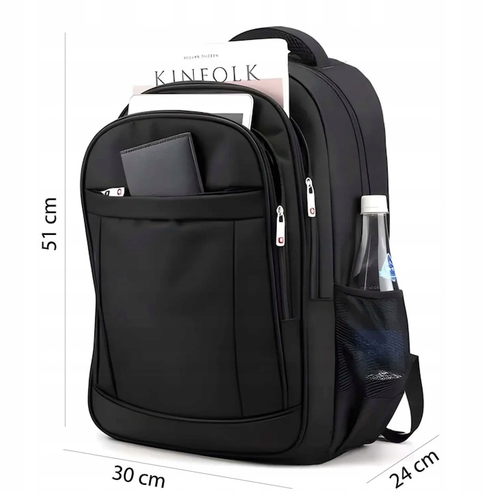 Rucsac multifunctional, impermeabil, pentru laptop cu diagonala 15.6", bretele reglabile, poliester, unisex, 51 x 30 x 24 cm, negru [5]