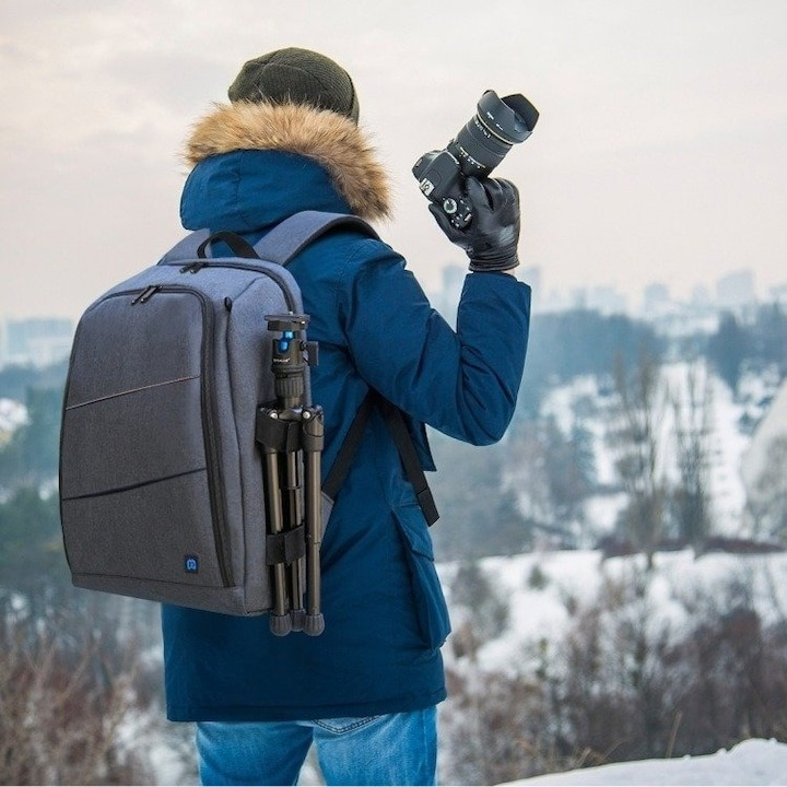 Rucsac pentru camera, echipament foto, impermeabil, 43 x 30 x 19.5 cm, gri/portocaliu [8]