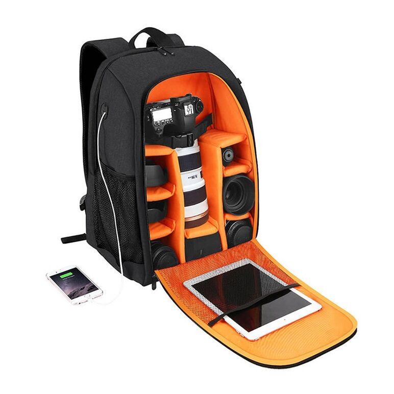 Rucsac pentru camera, echipament foto, impermeabil, 43 x 30 x 19.5 cm, negru/portocaliu [2]