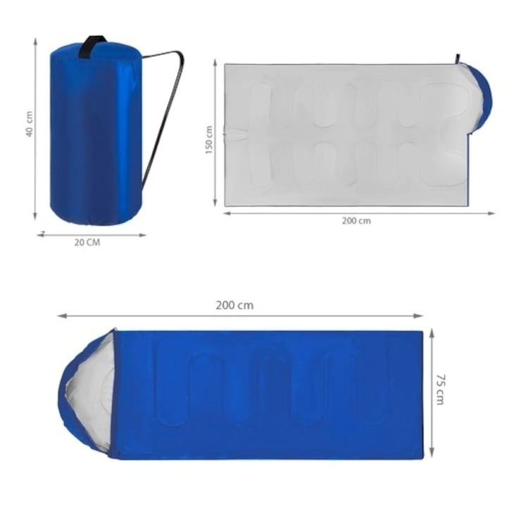 Sac de dormit 2 in 1 pentru camping si drumetii, tip pilota, antialergic, 200 x 75 cm, culoare albastra [6]