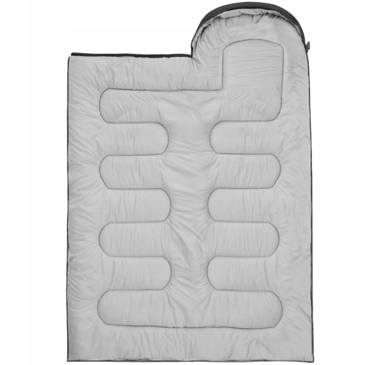 Sac de dormit pentru camping, drumetii, 2 in 1, impermeabil, poliester, 210 x 75 cm, negru, husa transport [15]