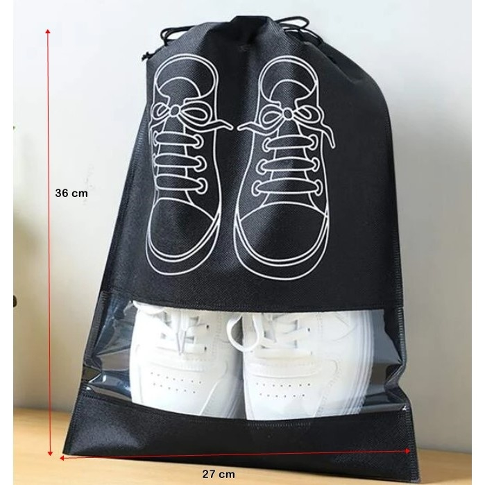 Sac pentru depozitare incaltaminte, material textil, protectie anti-praf, reutilizabil, compatibil masina de spalat, 27 x 36 cm, negru [6]