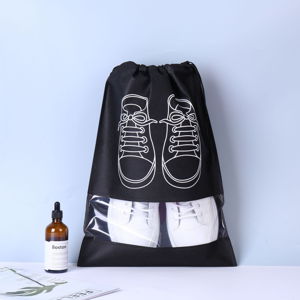 Sac pentru depozitare incaltaminte, material textil, protectie anti-praf, reutilizabil, compatibil masina de spalat, 27 x 36 cm, negru [3]