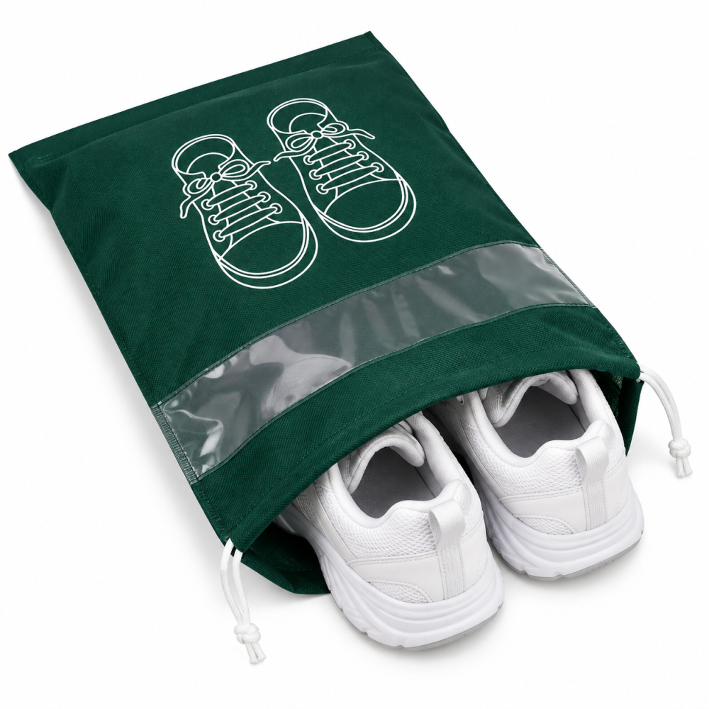 Sac verde 36 x 27 cm pentru depozitare incaltaminte, cu snur si fereastra transparenta [2]