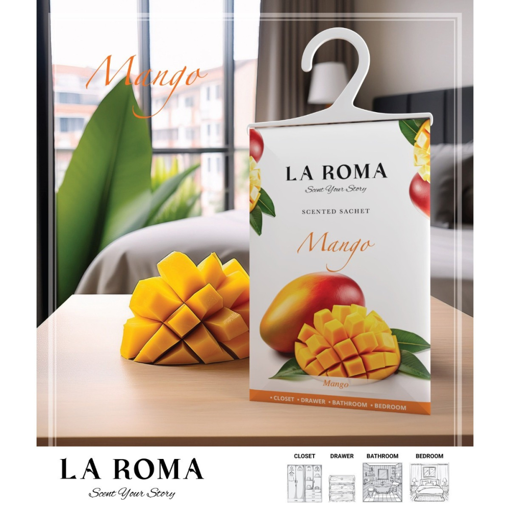 Saculet parfumat pentru dulap si sifonier, Mango, 26 g – aroma tropicala intensa, ideal pentru haine, sertare, masina sau bagaje [3]