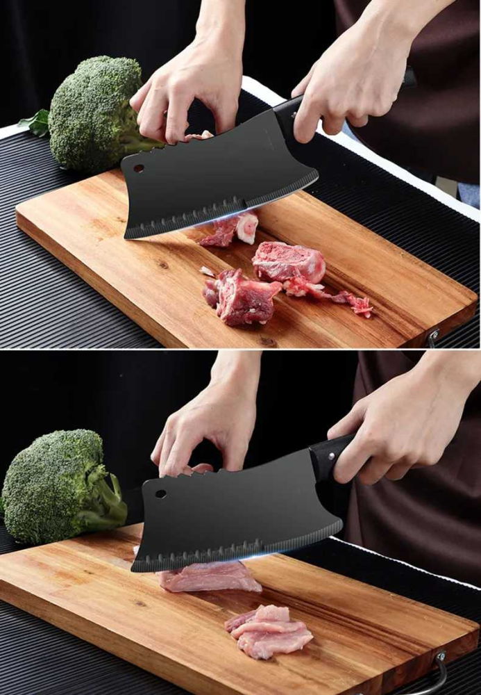 Satar bucatarie tip japonez lama lata din otel inoxidabil, maner ergonomic antialunecare, pentru carne peste legume, 29 cm, negru [12]