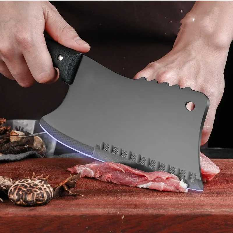 Satar bucatarie tip japonez lama lata din otel inoxidabil, maner ergonomic antialunecare, pentru carne peste legume, 29 cm, negru [4]