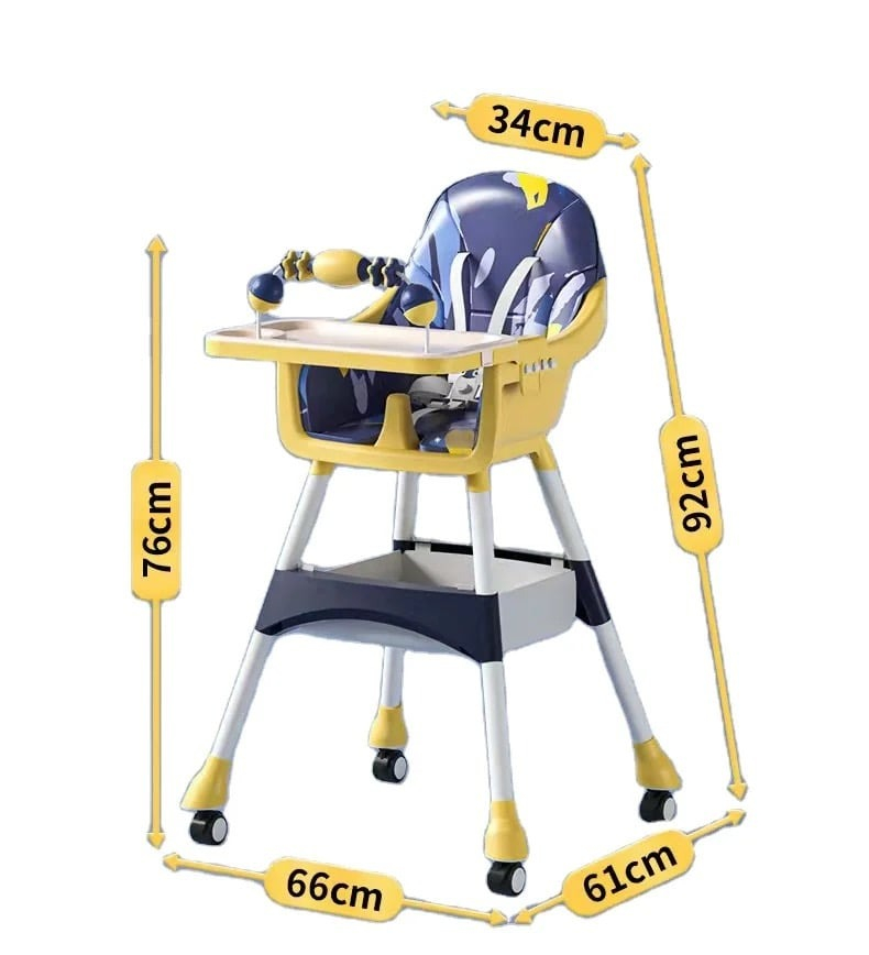 Scaun de masa pentru copii 5in1, roti detasabile, scaun reglabil, picioare reglabile, functie de balansoar, tavita depozitare - Bej [7]