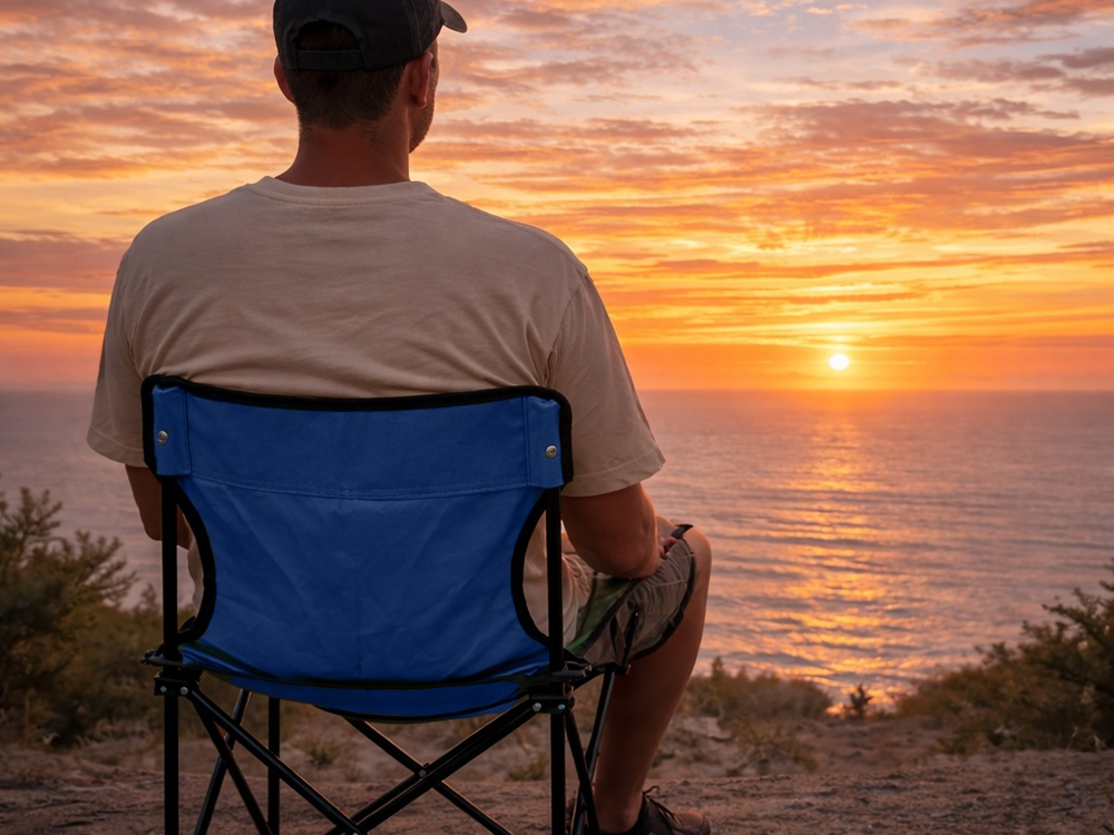 Scaun pliabil pentru pescuit si camping, cu husa transport, fotoliu pliabil confortabil, cadru metalic, albastru, 69x43x43 cm [12]