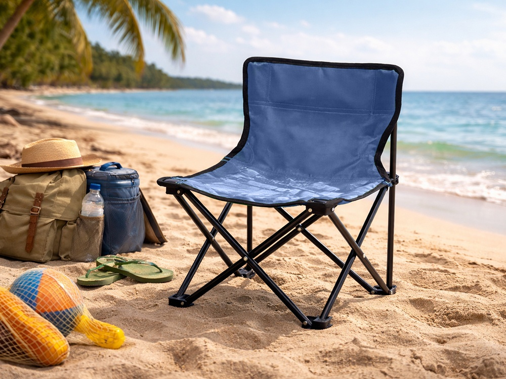 Scaun pliabil pentru pescuit si camping, cu husa transport, fotoliu pliabil confortabil, cadru metalic, albastru, 69x43x43 cm [9]