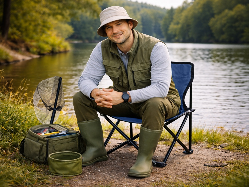 Scaun pliabil pentru pescuit si camping, cu husa transport, fotoliu pliabil confortabil, cadru metalic, albastru, 69x43x43 cm [14]