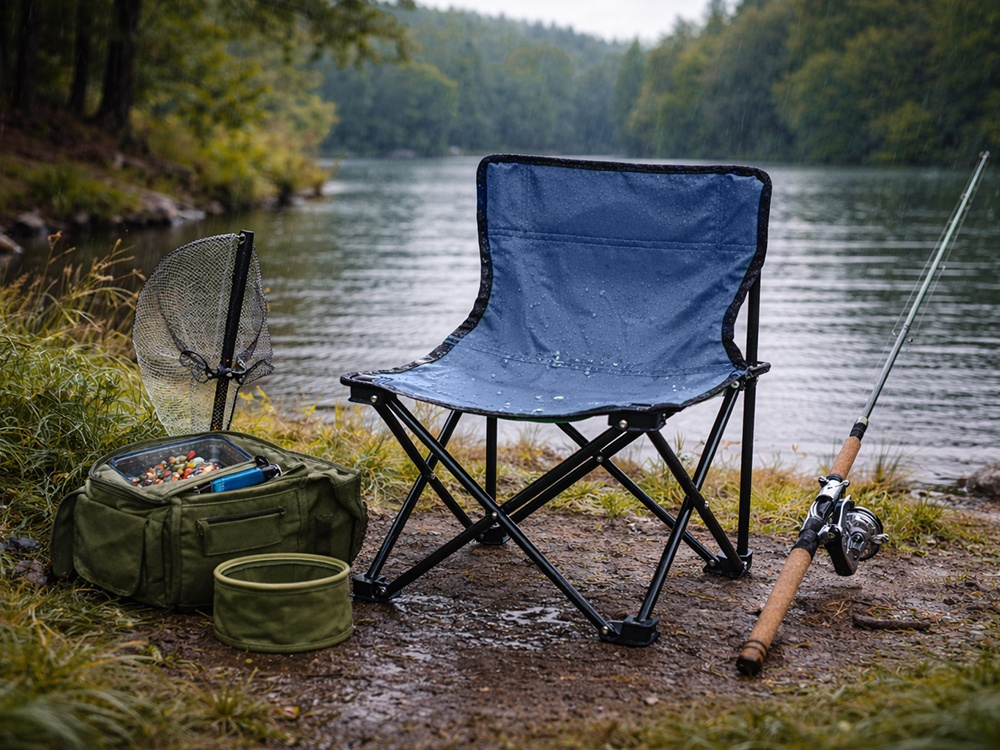 Scaun pliabil pentru pescuit si camping, cu husa transport, fotoliu pliabil confortabil, cadru metalic, albastru, 69x43x43 cm [15]